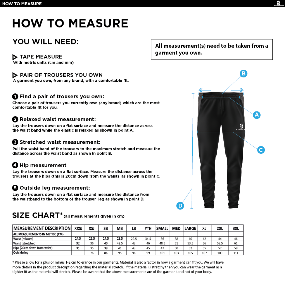 KING CHARLES 1 SCHOOL TEK PANTS - Size Guide