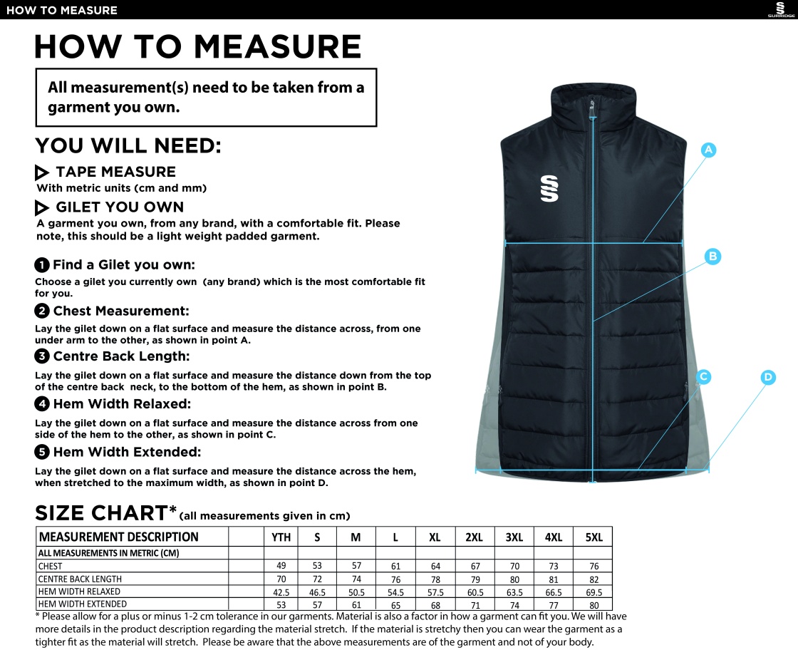 Padded Bodywarmer : Navy - Size Guide