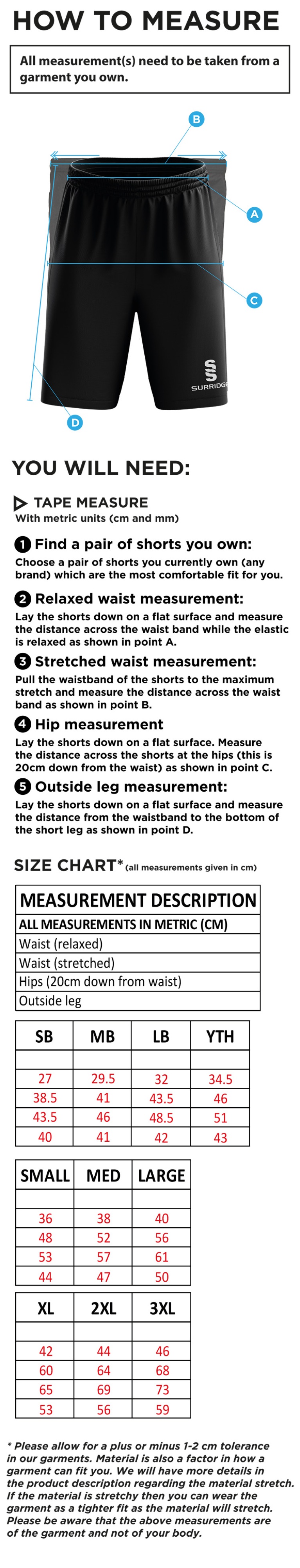 King CHARLES SCHOOL I Ripstop Training Shorts Navy - Size Guide