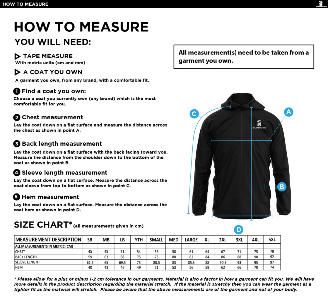 KING CHARLES Dual Full Zip Training Jacket : Navy - Size Guide
